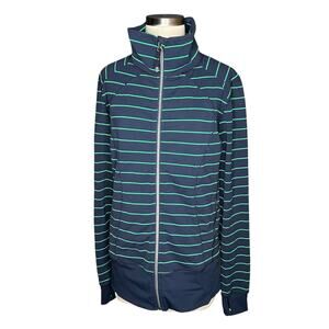 LULULEMON In Stride Blue Green Striped Full Zip Mock Neck Jacket Women's Stretch